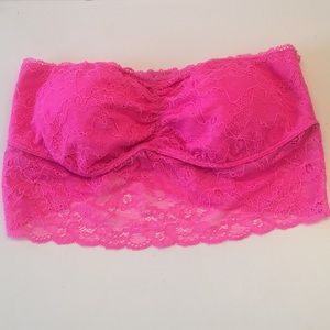 New VS PINK Bandeau, pink lace & side stays Size S
